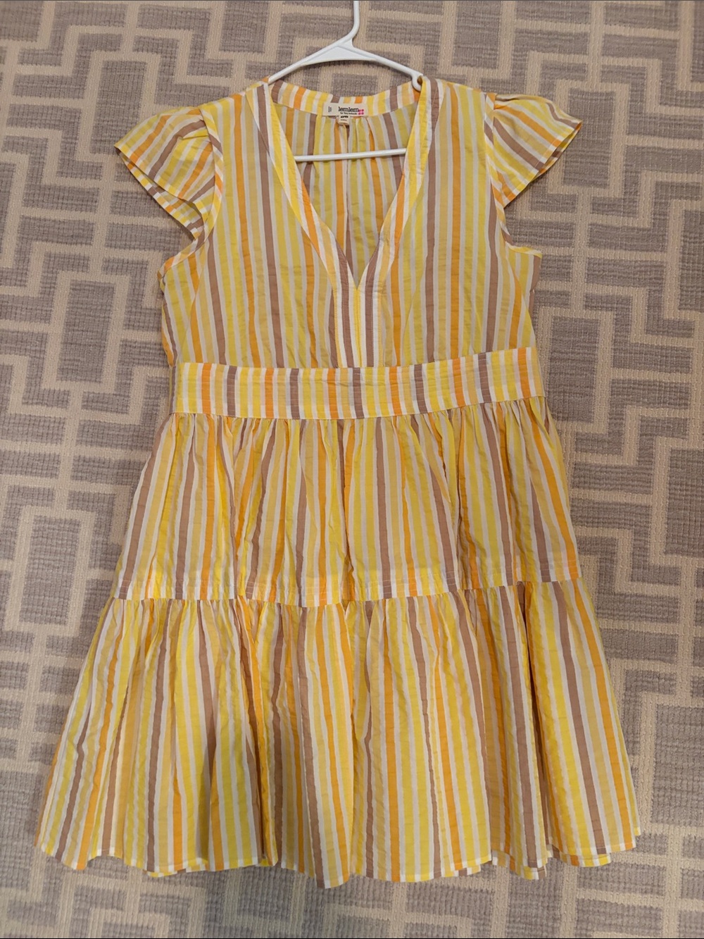 Lemlem Yellow, White and Tan Striped Tiered Summer Dress
